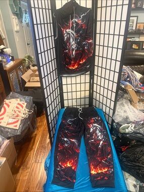 Black Fiery Horse Graphic Joggers by